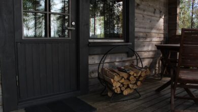 Terrace with a chair and firewood racks